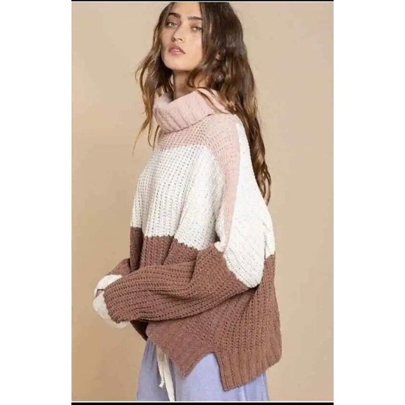 POL Sweaters - POL Canyon Rose Color Block Oversized Chenille Turtleneck Sweater Size L…
